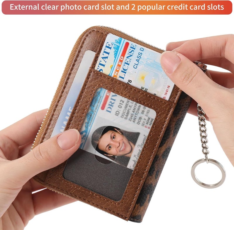 SENDEFN Small Credit Card Holder Wallets for Women RFID Blocking Leather Keychain Cards Cases with ID Window - Image 5